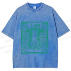 Unisex Vintage Cat Poster Printed Washed Tee