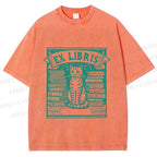 Unisex Vintage Cat Poster Printed Washed Tee