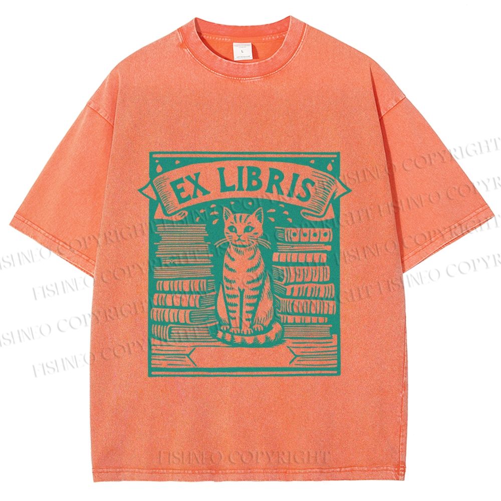 Unisex Vintage Cat Poster Printed Washed Tee
