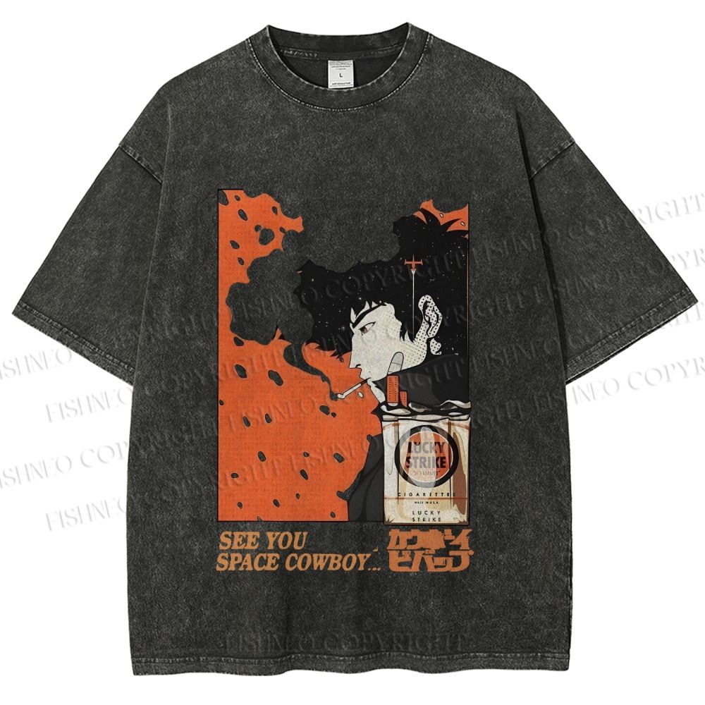 Unisex Vintage Japanese Cowboy Bebop Spike Printed Washed Tee