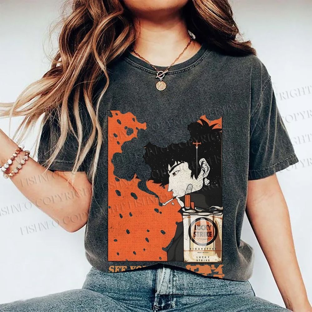 Unisex Vintage Japanese Cowboy Bebop Spike Printed Washed Tee
