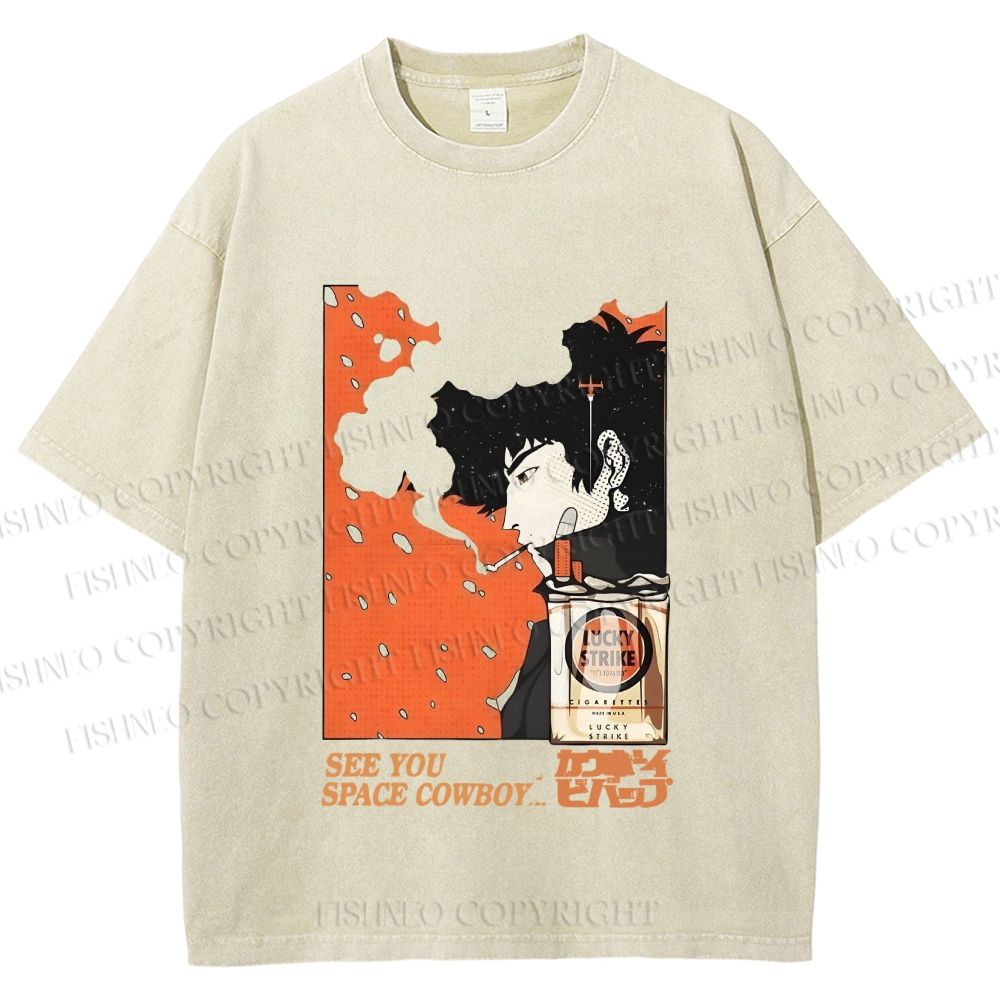 Unisex Vintage Japanese Cowboy Bebop Spike Printed Washed Tee