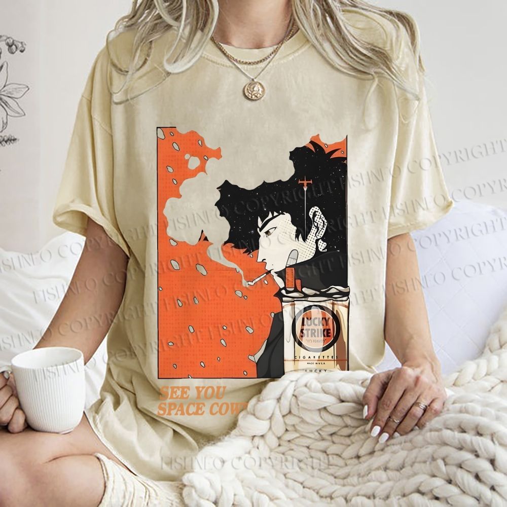 Unisex Vintage Japanese Cowboy Bebop Spike Printed Washed Tee