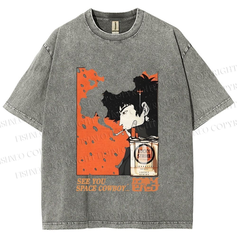 Unisex Vintage Japanese Cowboy Bebop Spike Printed Washed Tee