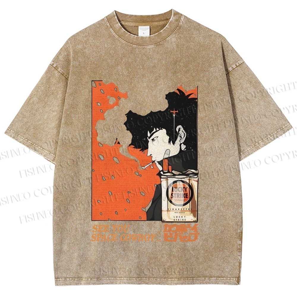 Unisex Vintage Japanese Cowboy Bebop Spike Printed Washed Tee