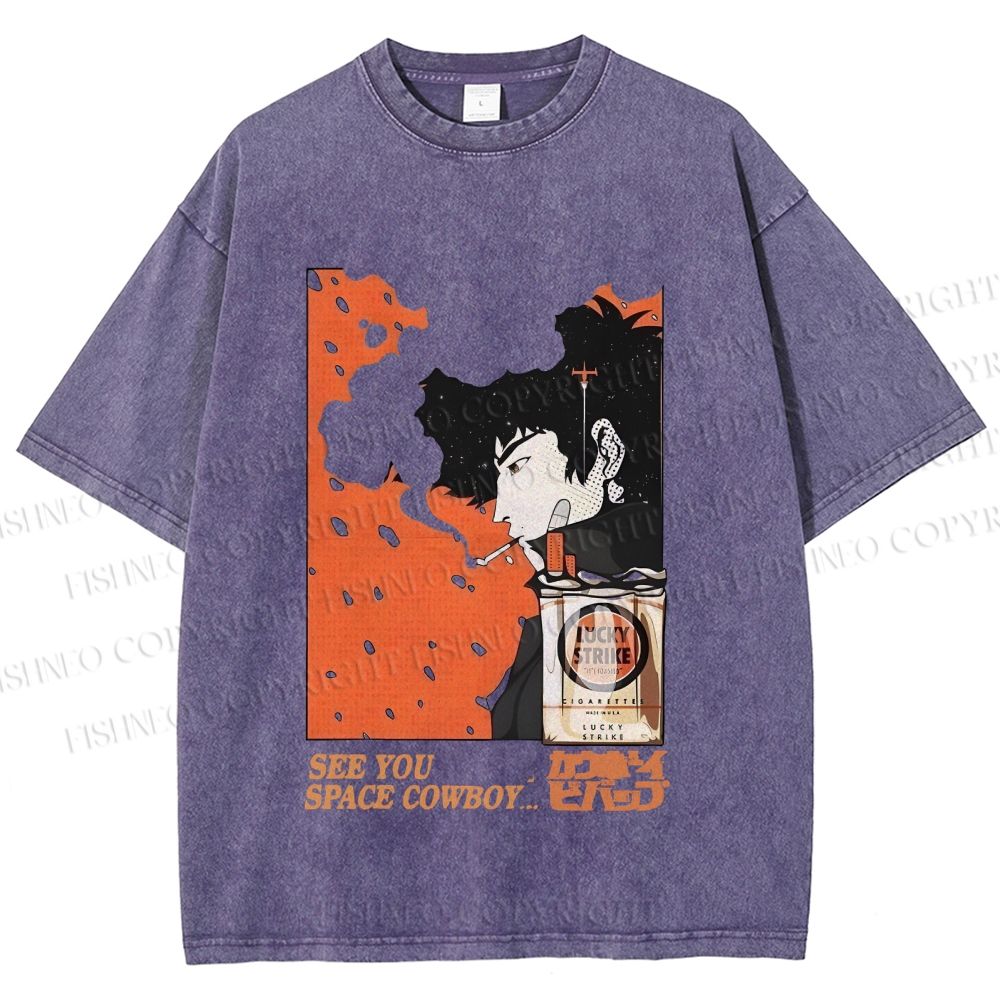 Unisex Vintage Japanese Cowboy Bebop Spike Printed Washed Tee