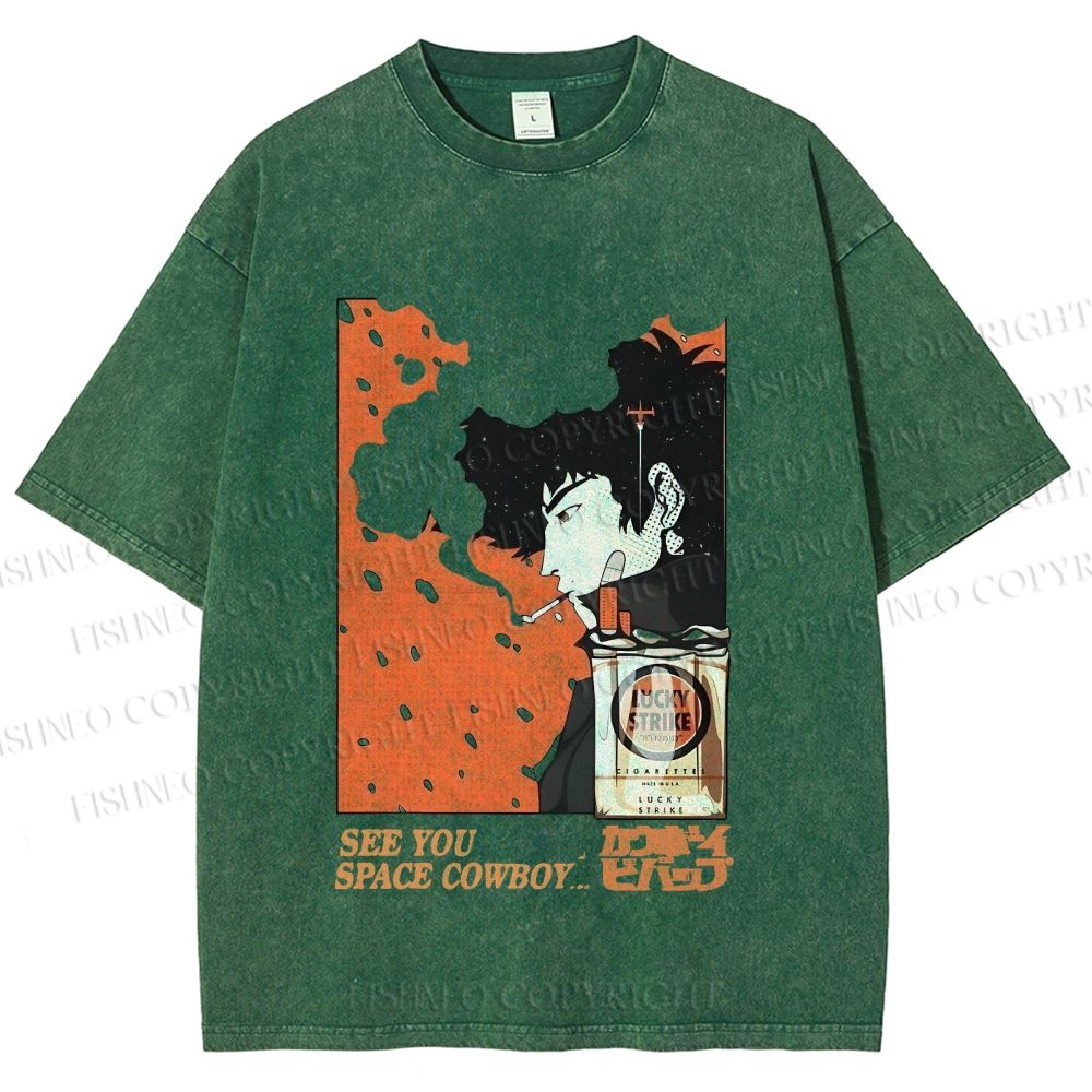 Unisex Vintage Japanese Cowboy Bebop Spike Printed Washed Tee