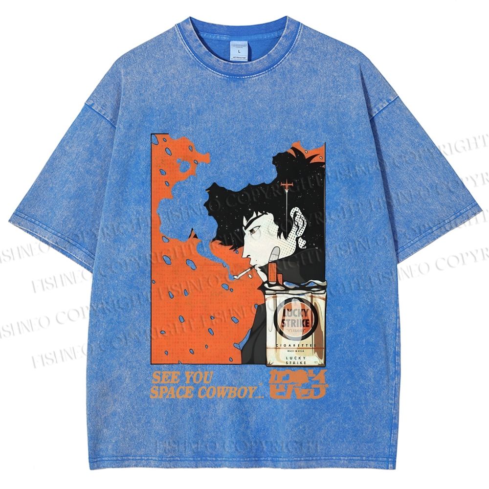 Unisex Vintage Japanese Cowboy Bebop Spike Printed Washed Tee