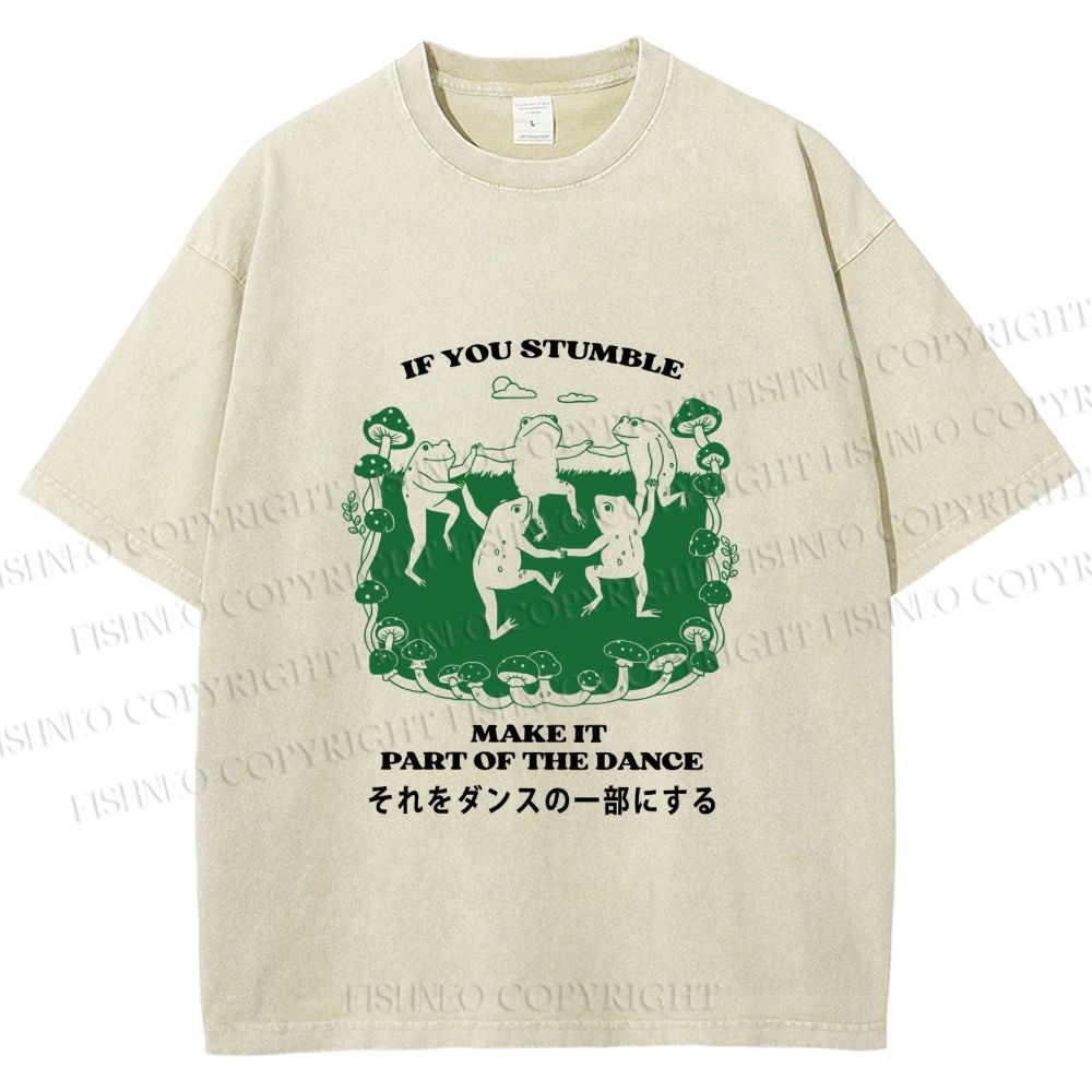 Unisex Vintage Japanese Funny Make It Part Of Dance Frog Printed Washed Tee