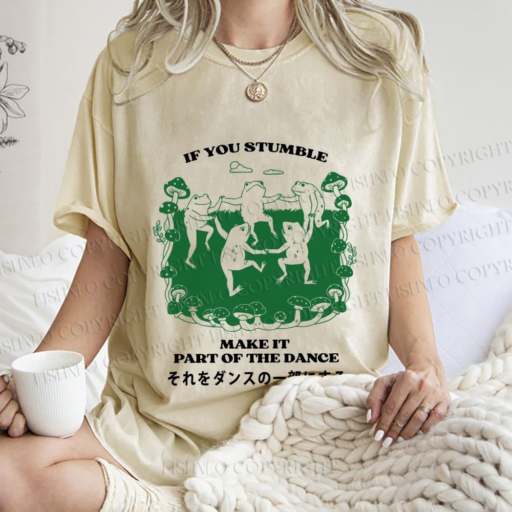 Unisex Vintage Japanese Funny Make It Part Of Dance Frog Printed Washed Tee