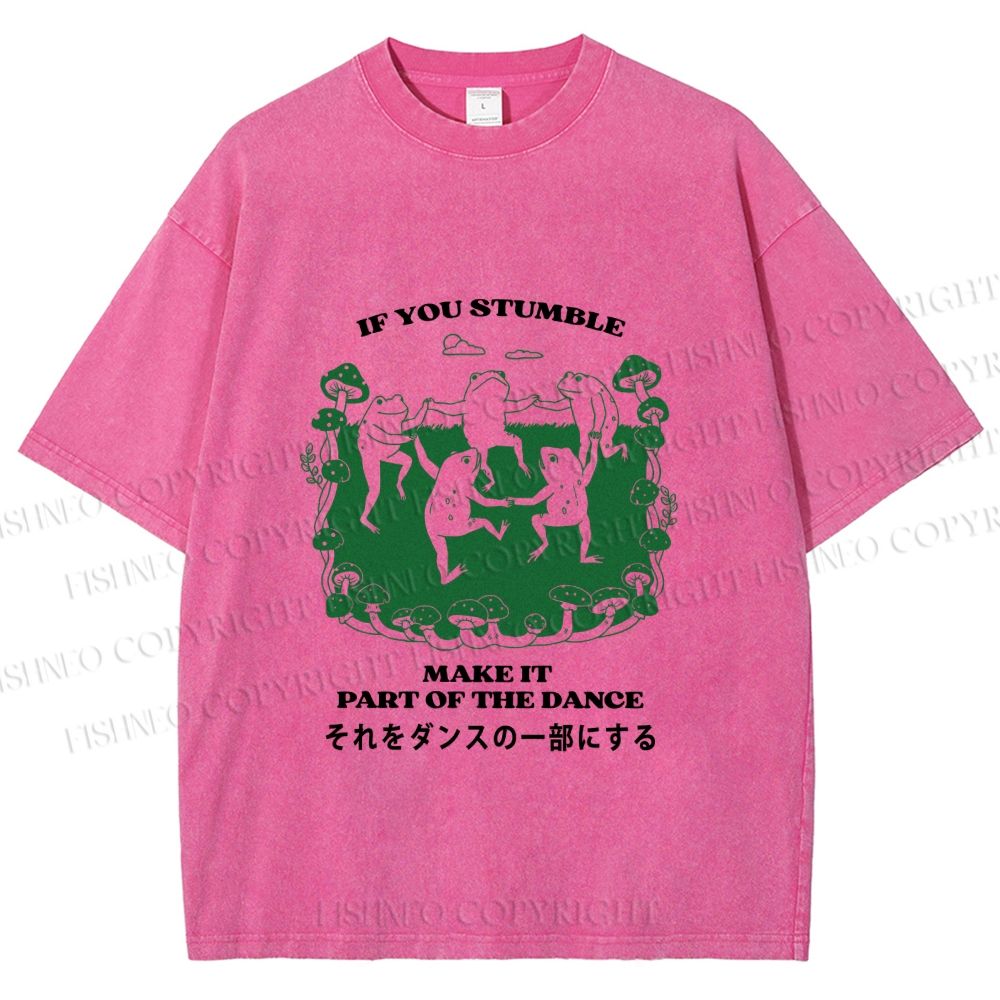 Unisex Vintage Japanese Funny Make It Part Of Dance Frog Printed Washed Tee