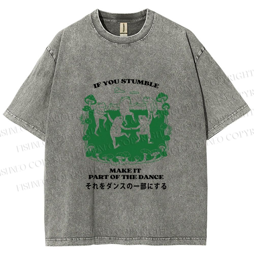Unisex Vintage Japanese Funny Make It Part Of Dance Frog Printed Washed Tee