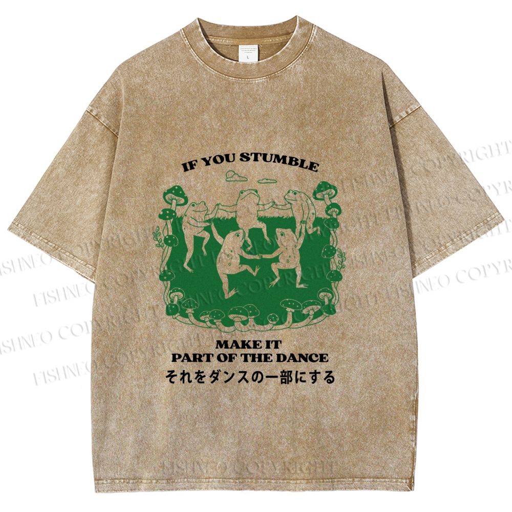 Unisex Vintage Japanese Funny Make It Part Of Dance Frog Printed Washed Tee
