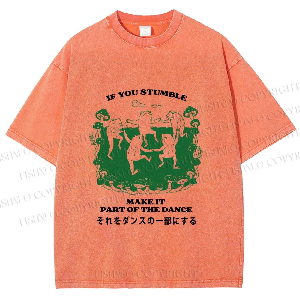 Unisex Vintage Japanese Funny Make It Part Of Dance Frog Printed Washed Tee