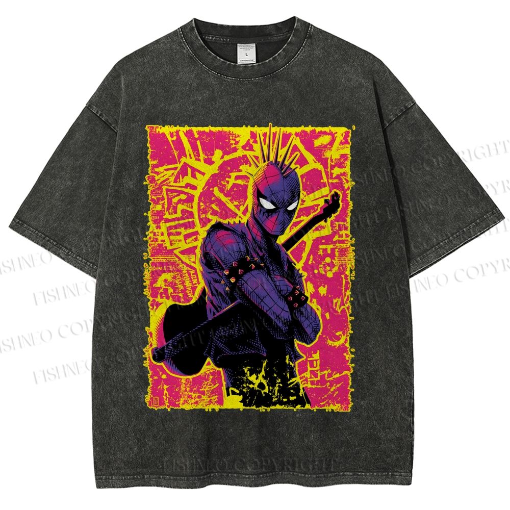 Unisex Spider Man Graffiti Printed Washed Tee