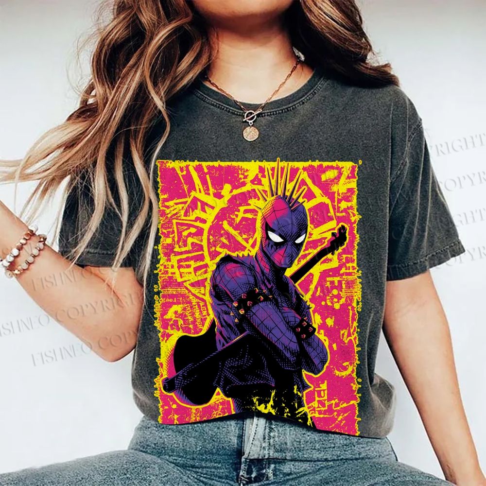 Unisex Spider Man Graffiti Printed Washed Tee