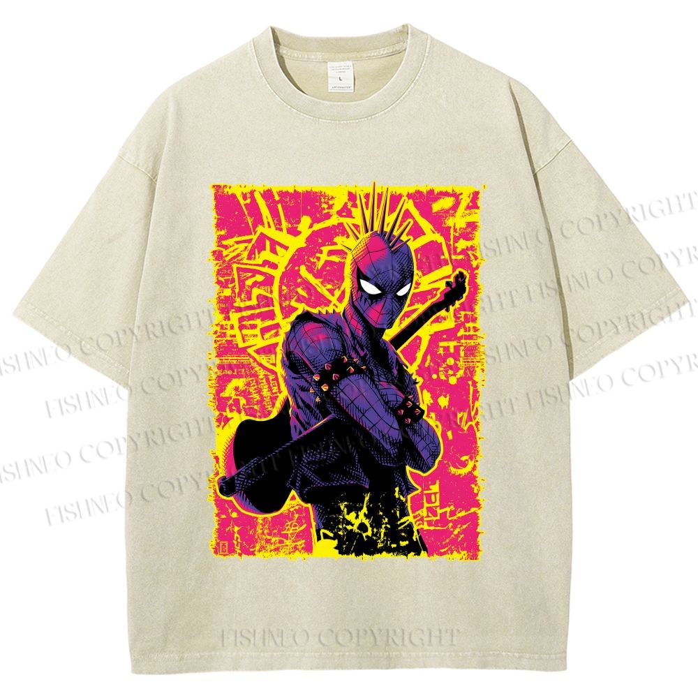 Unisex Spider Man Graffiti Printed Washed Tee