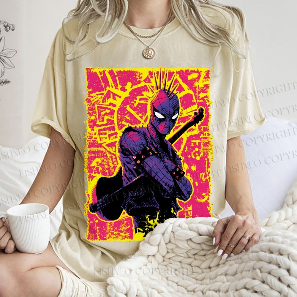 Unisex Spider Man Graffiti Printed Washed Tee