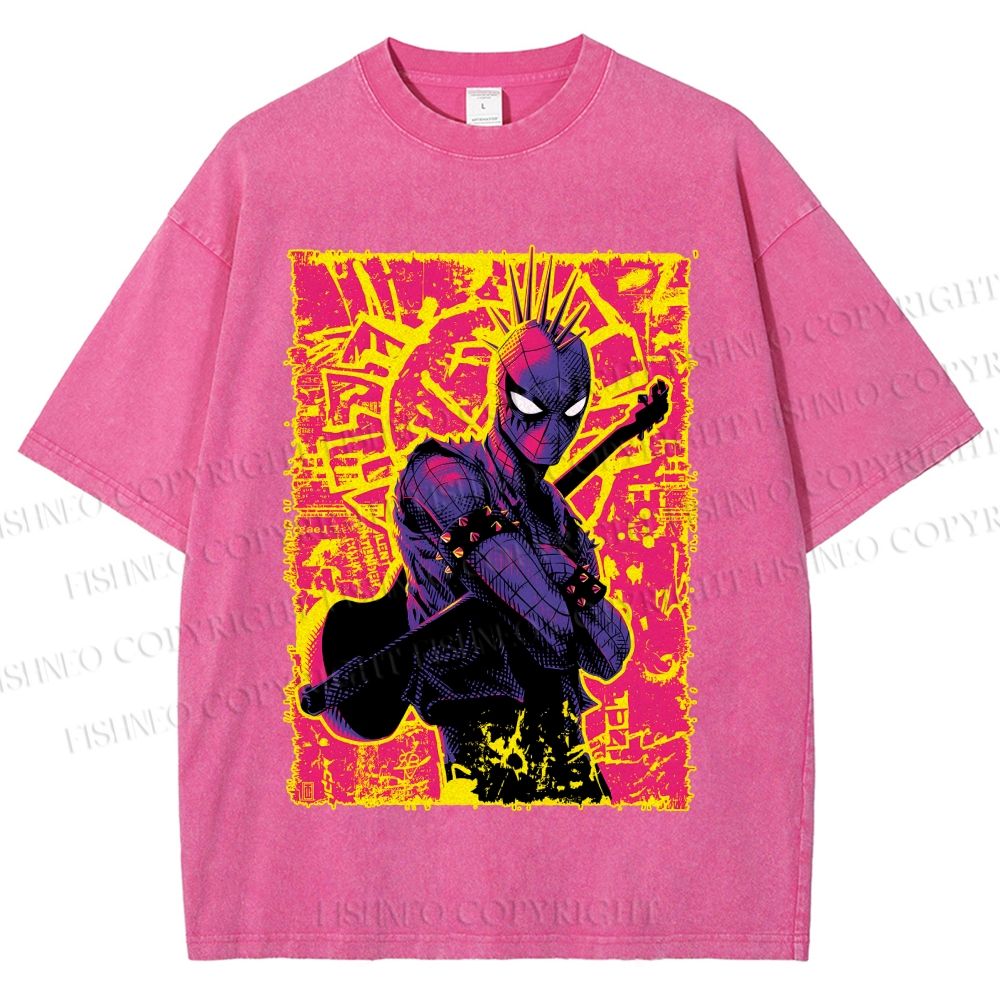 Unisex Spider Man Graffiti Printed Washed Tee