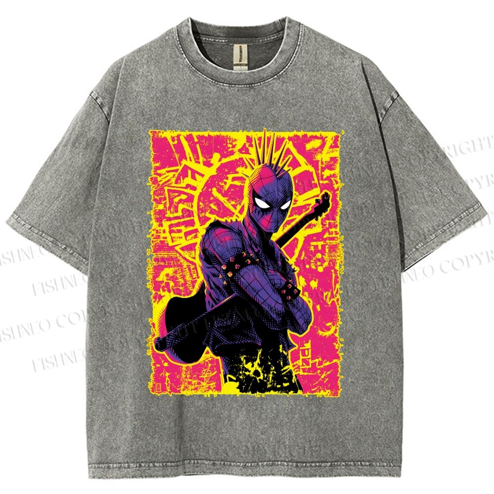 Unisex Spider Man Graffiti Printed Washed Tee