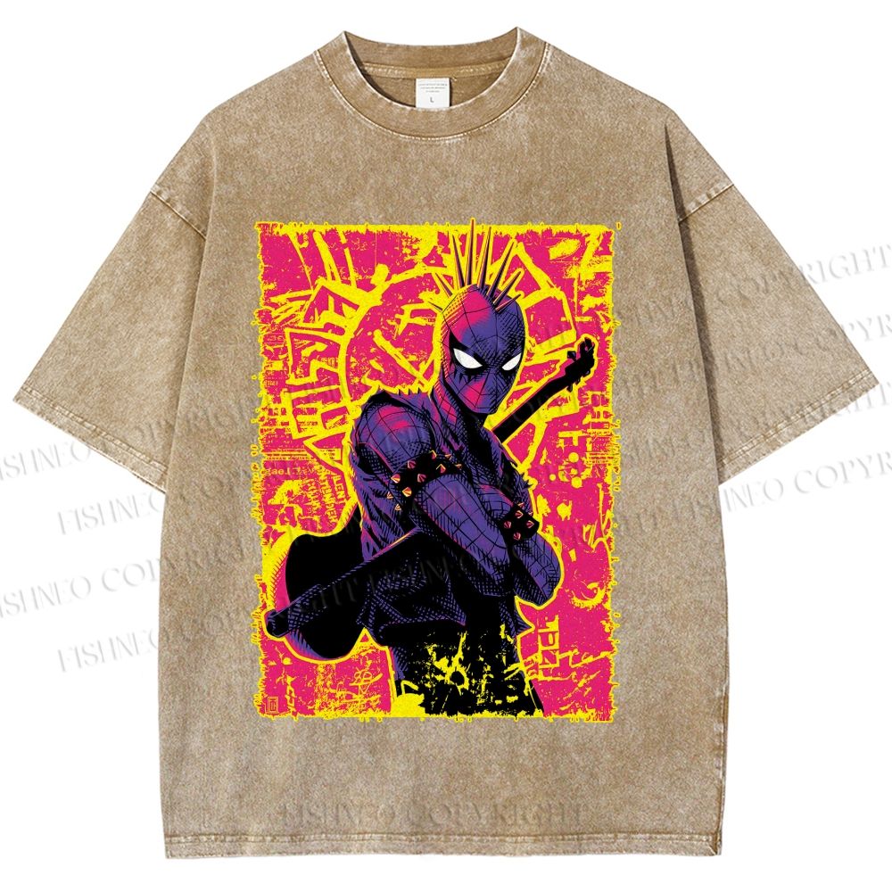 Unisex Spider Man Graffiti Printed Washed Tee