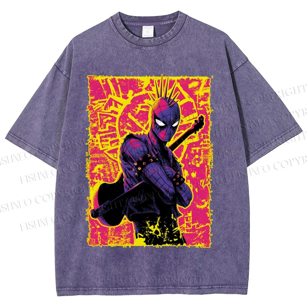 Unisex Spider Man Graffiti Printed Washed Tee