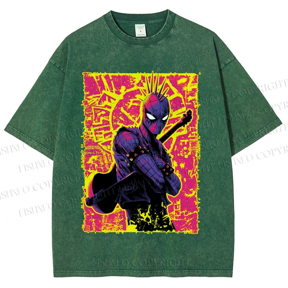 Unisex Spider Man Graffiti Printed Washed Tee