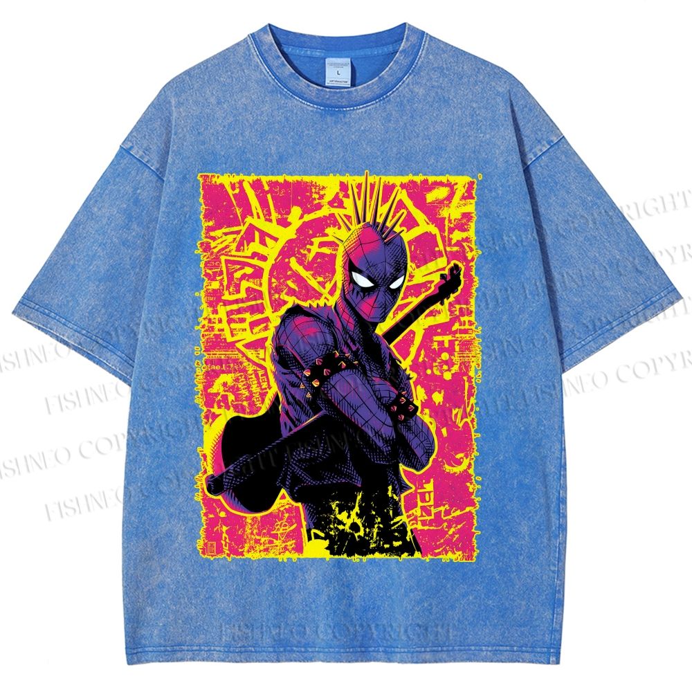 Unisex Spider Man Graffiti Printed Washed Tee
