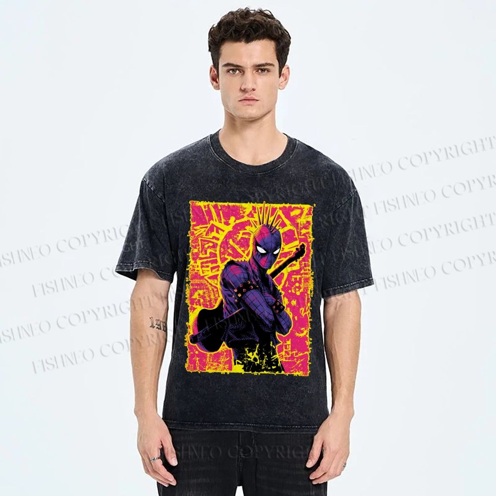 Unisex Spider Man Graffiti Printed Washed Tee