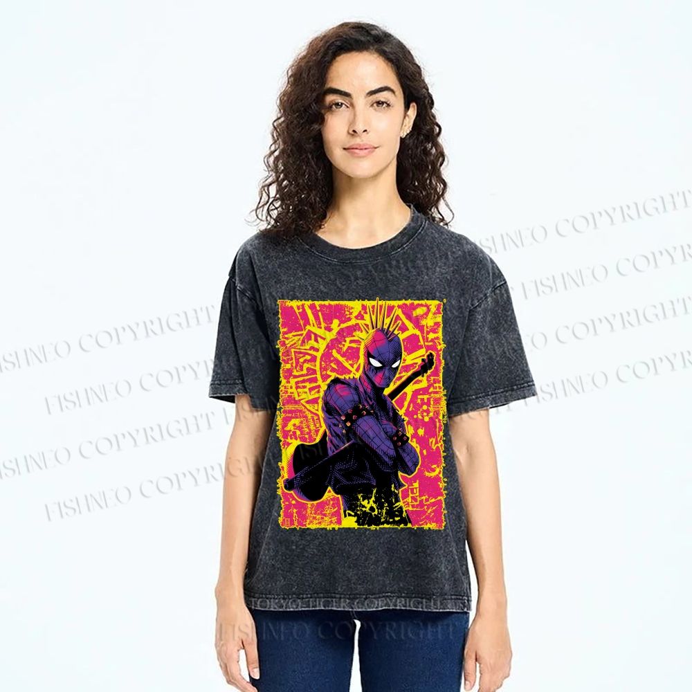 Unisex Spider Man Graffiti Printed Washed Tee