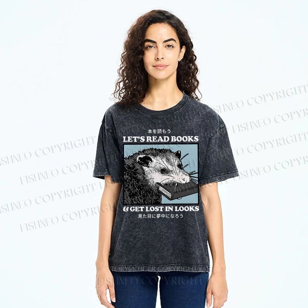 Unisex Let's Read Books Printed Washed Tee