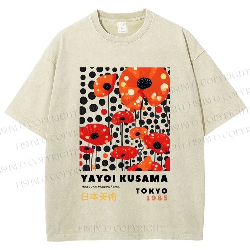 Unisex Japanese Yayoi Kusama Flowers Printed Washed Tee