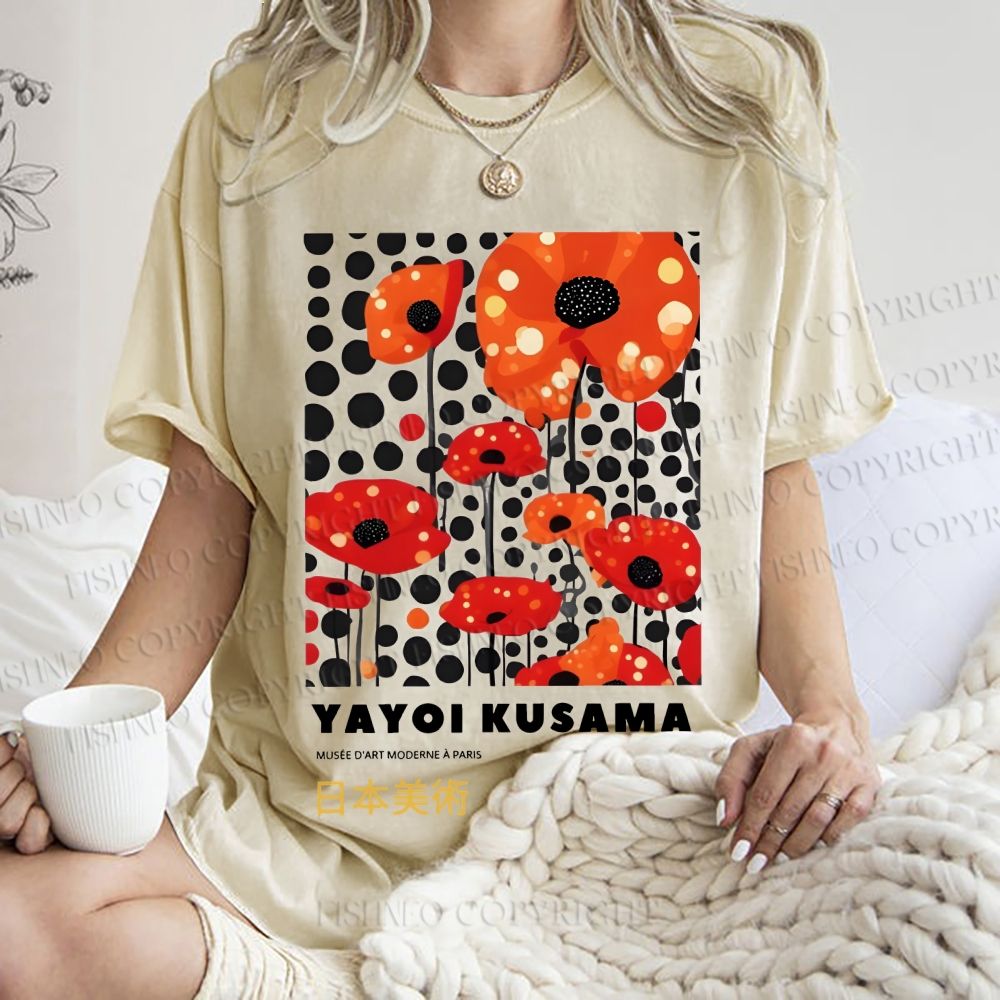 Unisex Japanese Yayoi Kusama Flowers Printed Washed Tee