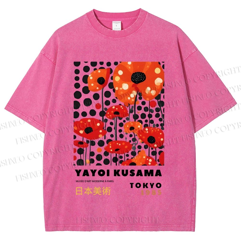 Unisex Japanese Yayoi Kusama Flowers Printed Washed Tee