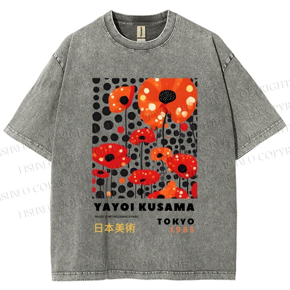 Unisex Japanese Yayoi Kusama Flowers Printed Washed Tee