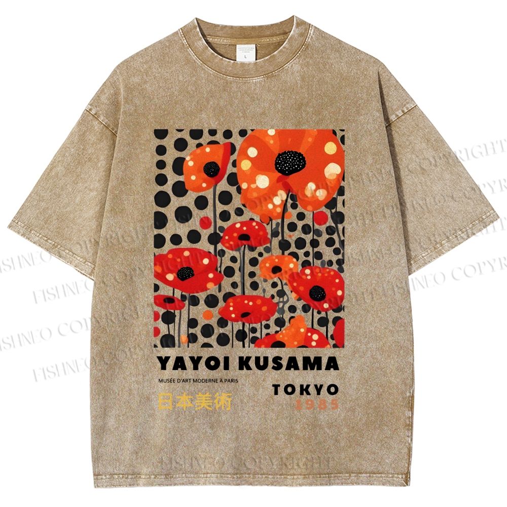 Unisex Japanese Yayoi Kusama Flowers Printed Washed Tee