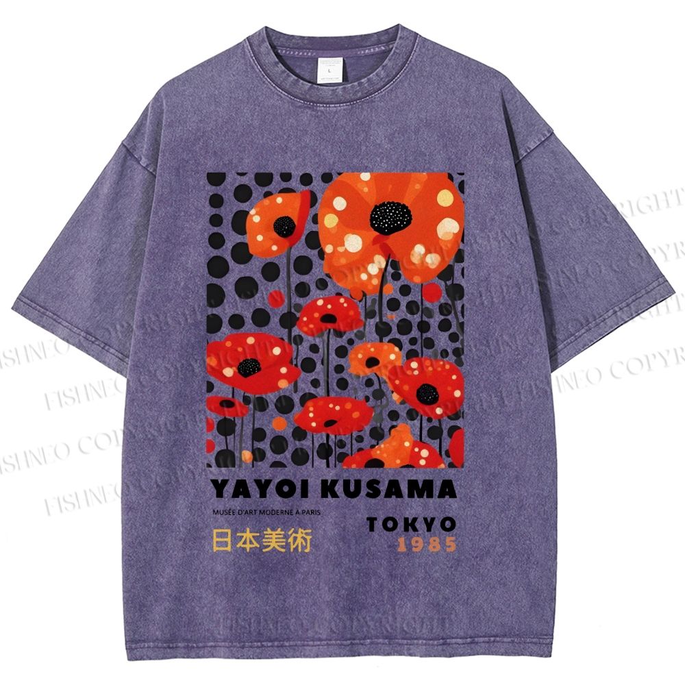 Unisex Japanese Yayoi Kusama Flowers Printed Washed Tee