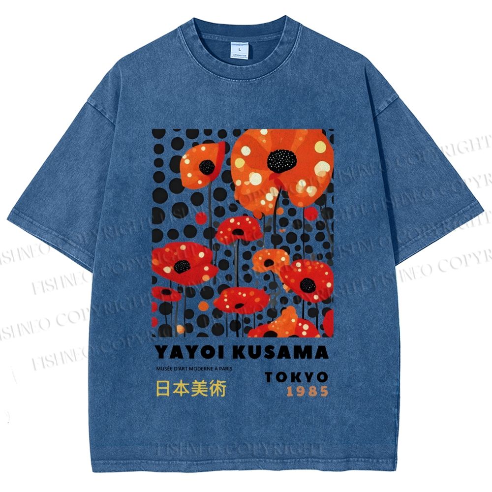 Unisex Japanese Yayoi Kusama Flowers Printed Washed Tee