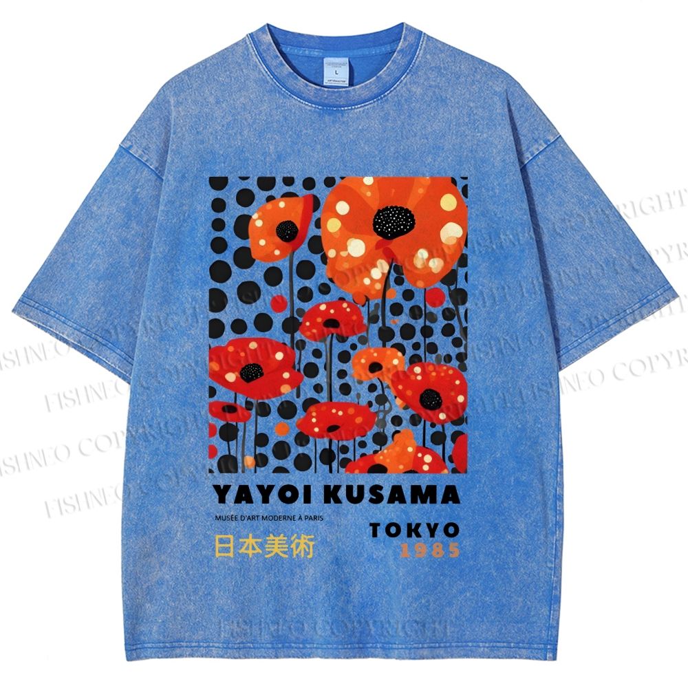 Unisex Japanese Yayoi Kusama Flowers Printed Washed Tee