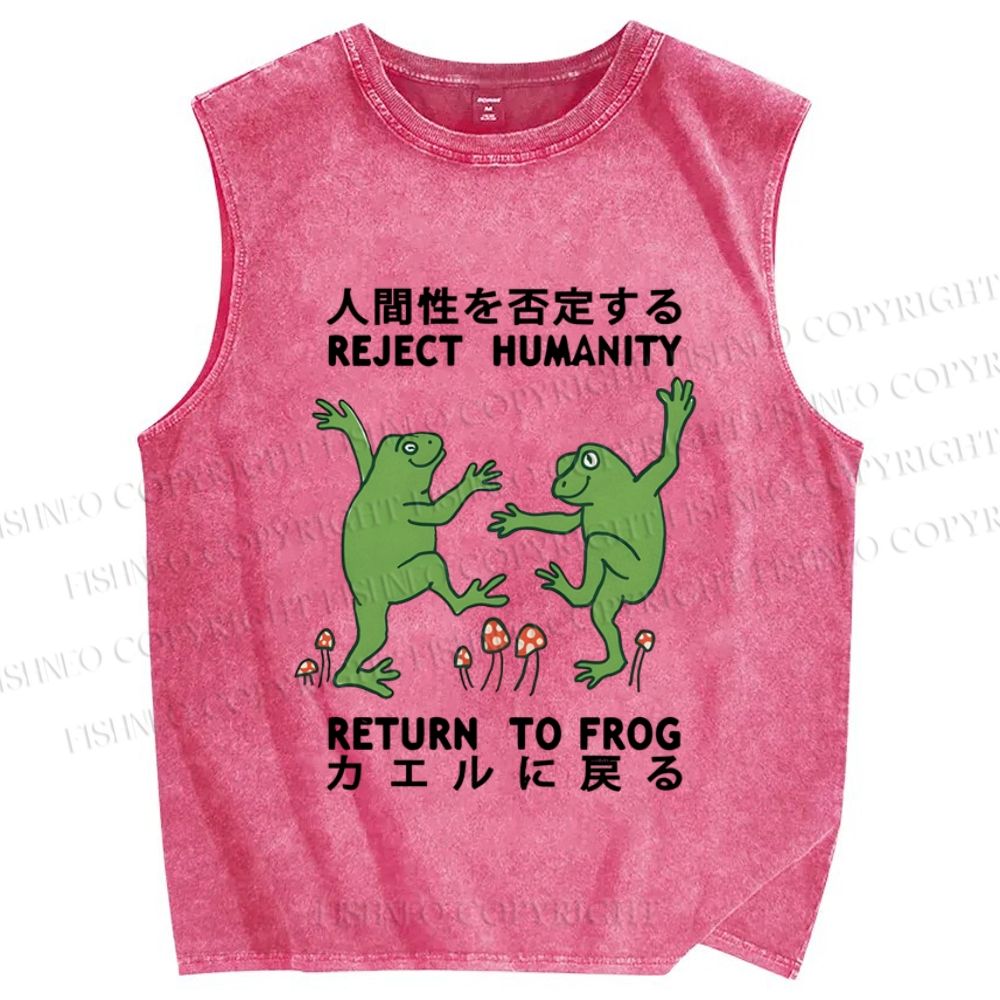 Unisex Funny Frog Reject Humanity Return To Frog Printed Washed Tank Top