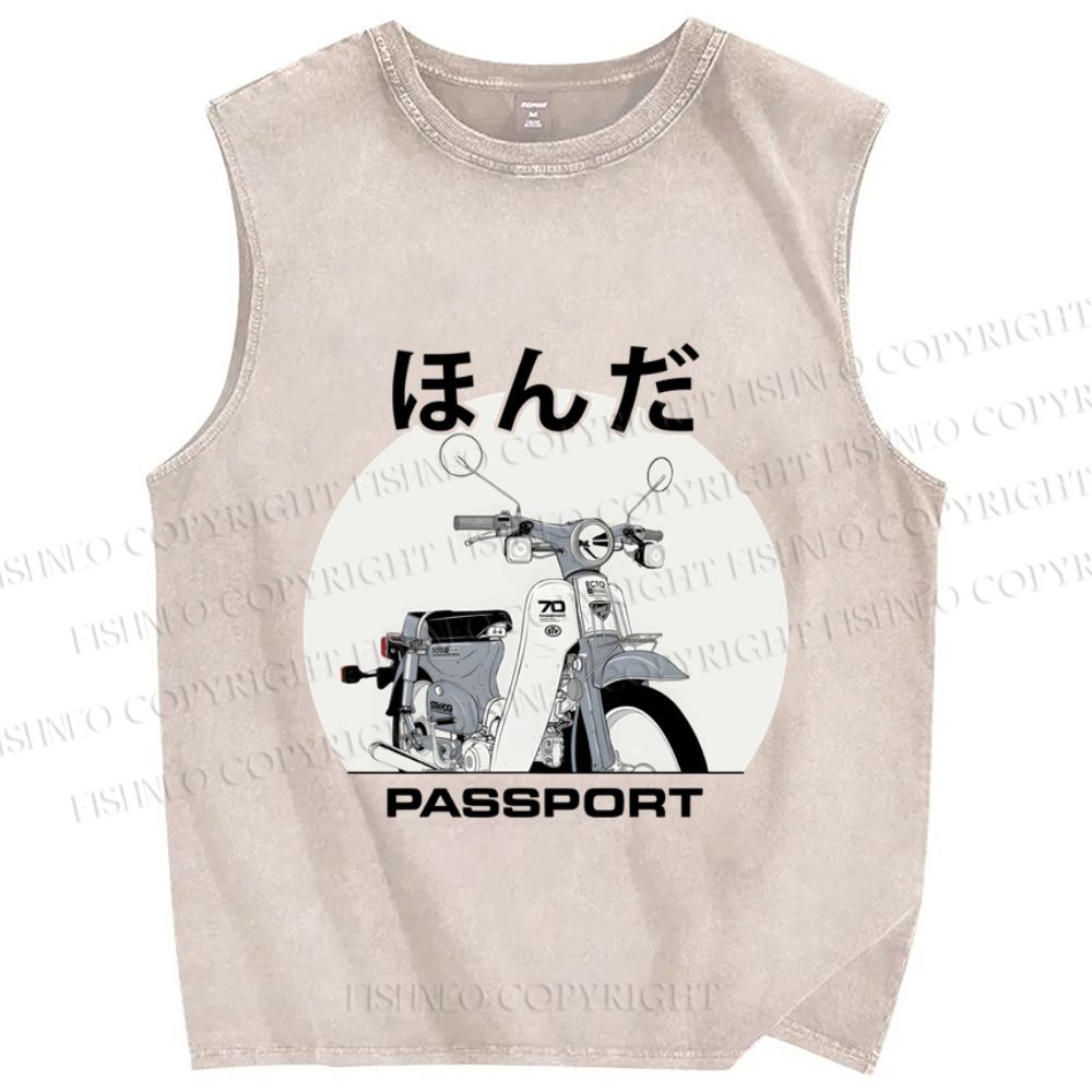 Unisex Vintage Japanese Honda Motorcycle Printed Washed Tank Top