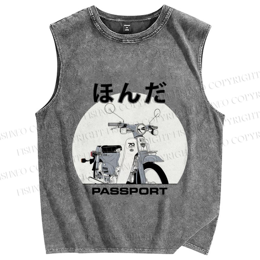 Unisex Vintage Japanese Honda Motorcycle Printed Washed Tank Top
