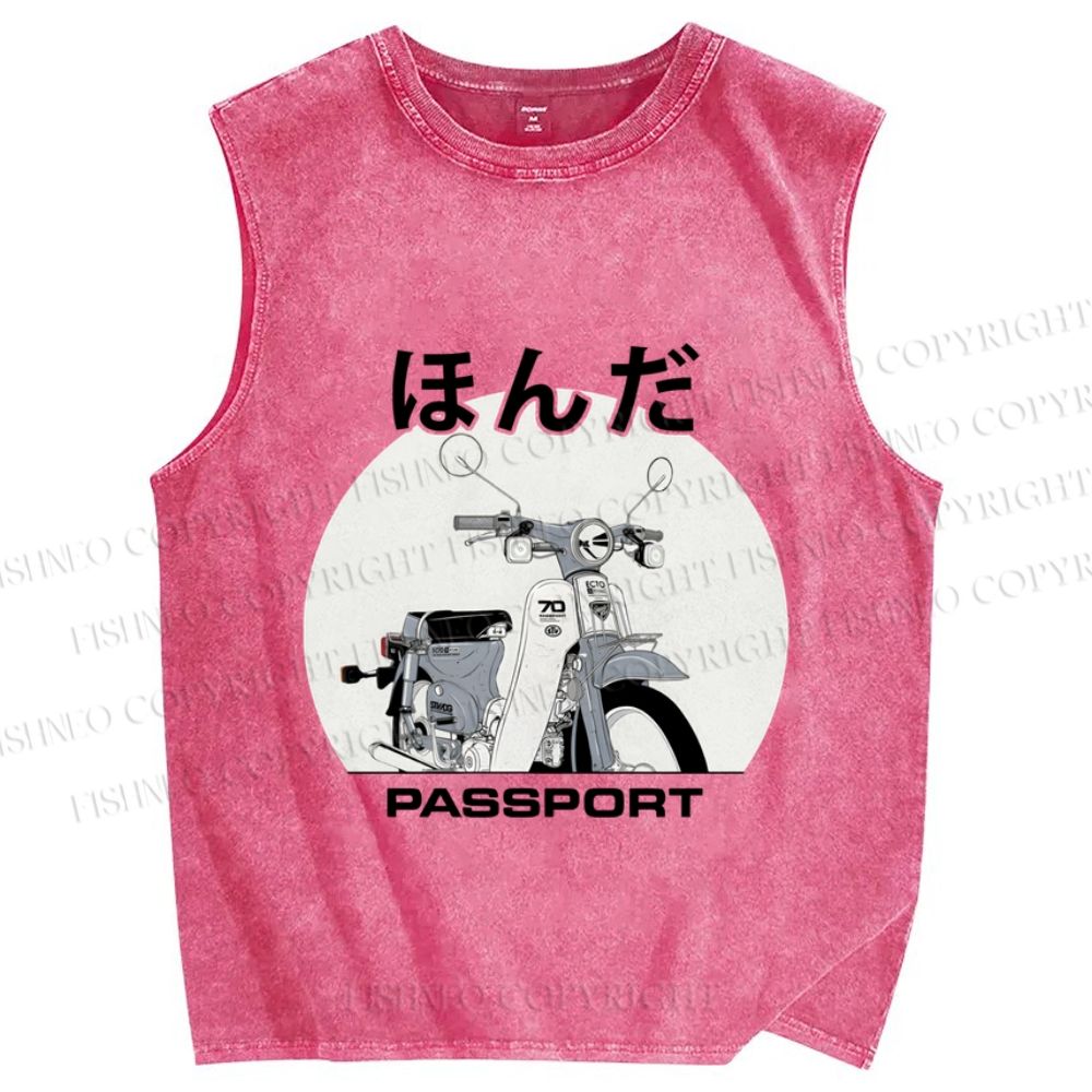 Unisex Vintage Japanese Honda Motorcycle Printed Washed Tank Top
