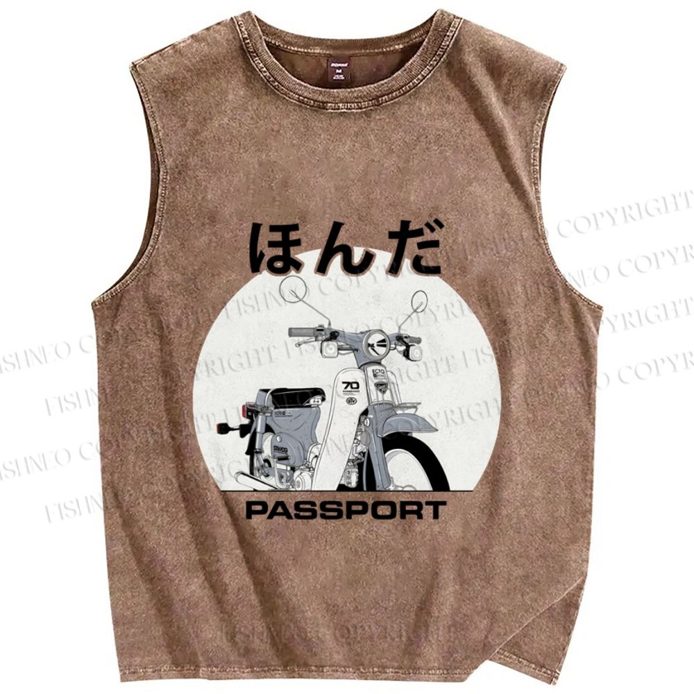 Unisex Vintage Japanese Honda Motorcycle Printed Washed Tank Top