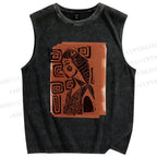 Unisex Artistic Fish Portraits Printed Washed Tank Top