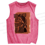 Unisex Artistic Fish Portraits Printed Washed Tank Top