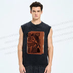 Unisex Artistic Fish Portraits Printed Washed Tank Top