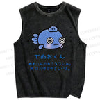 Unisex Cartoon Fish Printed Washed Tank Top