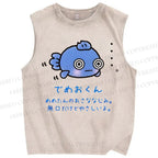 Unisex Cartoon Fish Printed Washed Tank Top