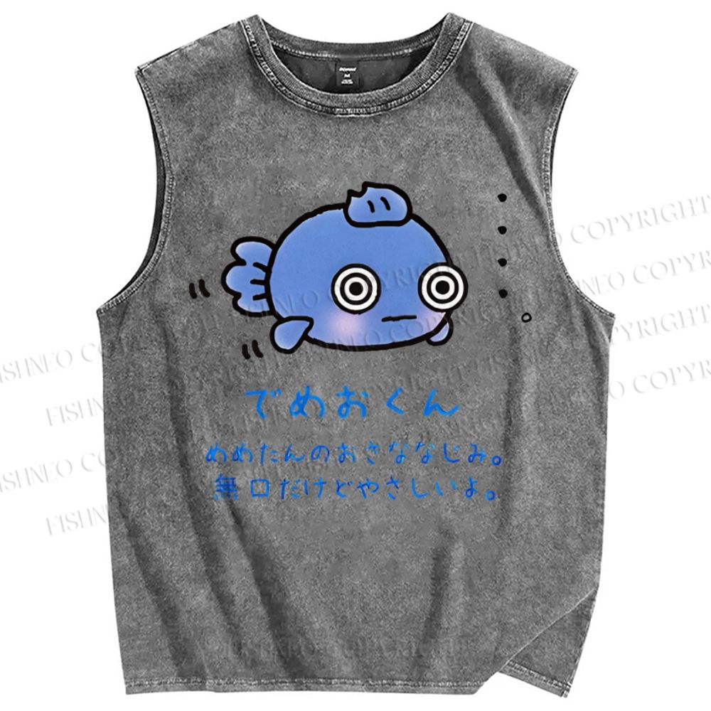Unisex Cartoon Fish Printed Washed Tank Top